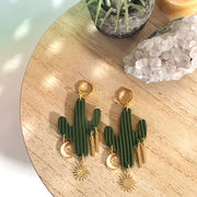 Celestial Cactus Asymmetrical Dangle Earrings Boho Desert Opal
